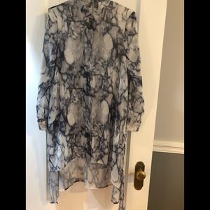 Sheer marble printed button up tunic dress